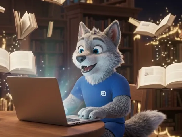 Livros abertos saindo da tela do notebook e flutuando ao redor do Feroz